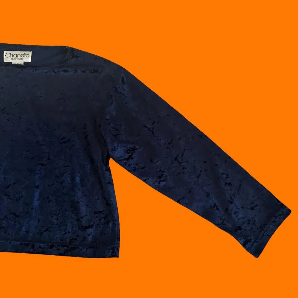 90's vintage navy crushed velvet crop top MEDIUM